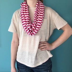 Pink and white striped scarf